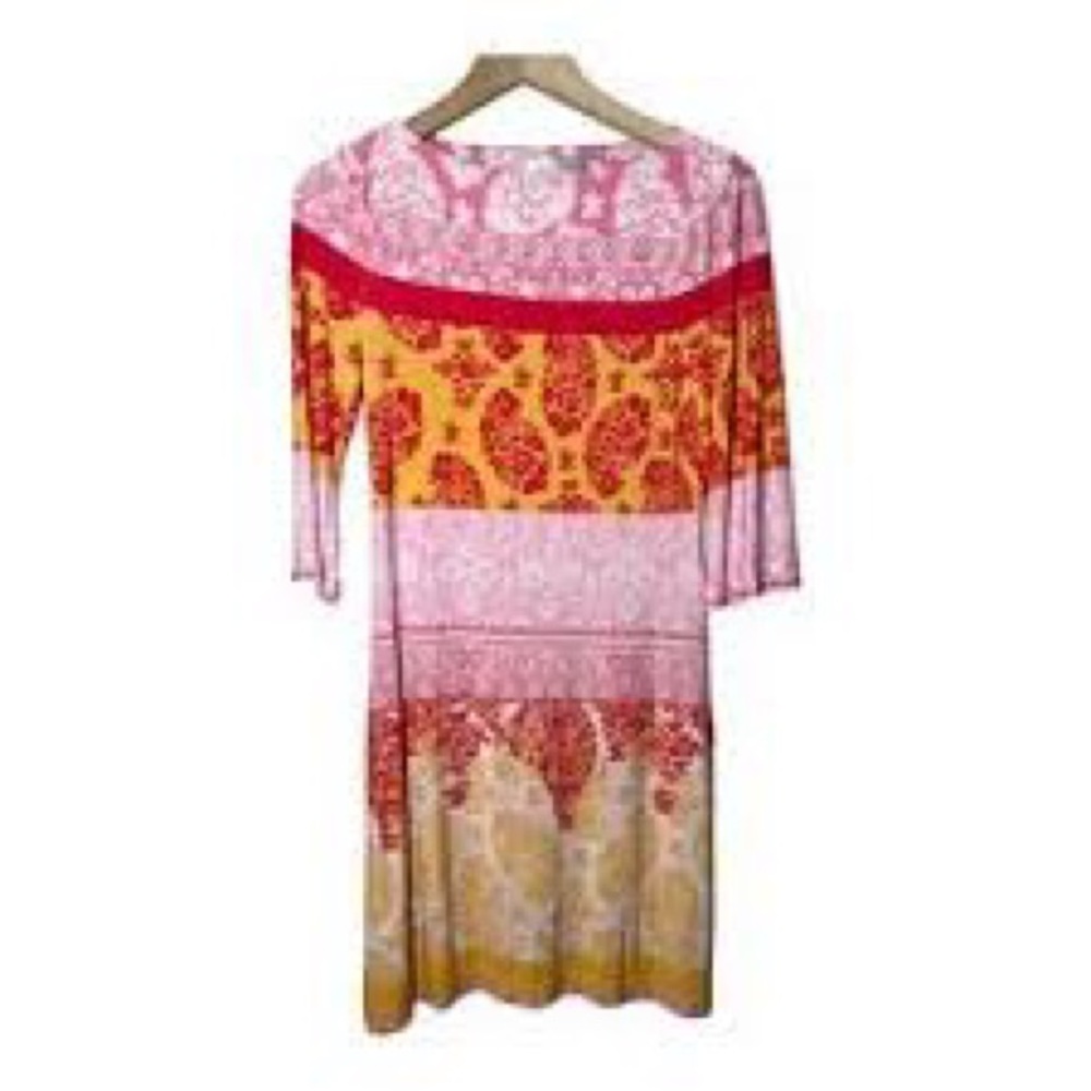 Donna Morgan Paisley Midi Dress Size 12 Colorful Pink Yellow Boho